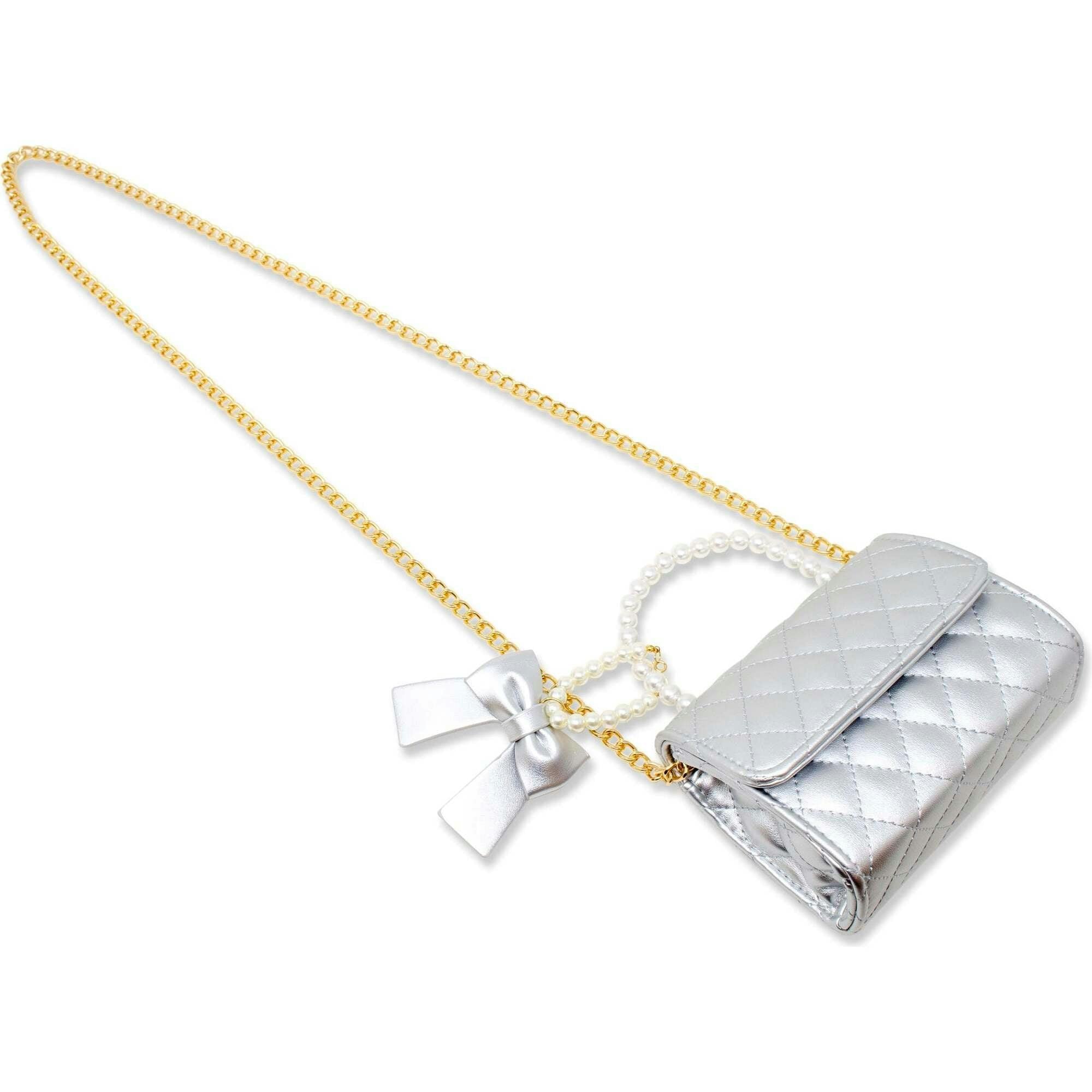 Quilted Pearl Handle Bow Ribbon Handbag