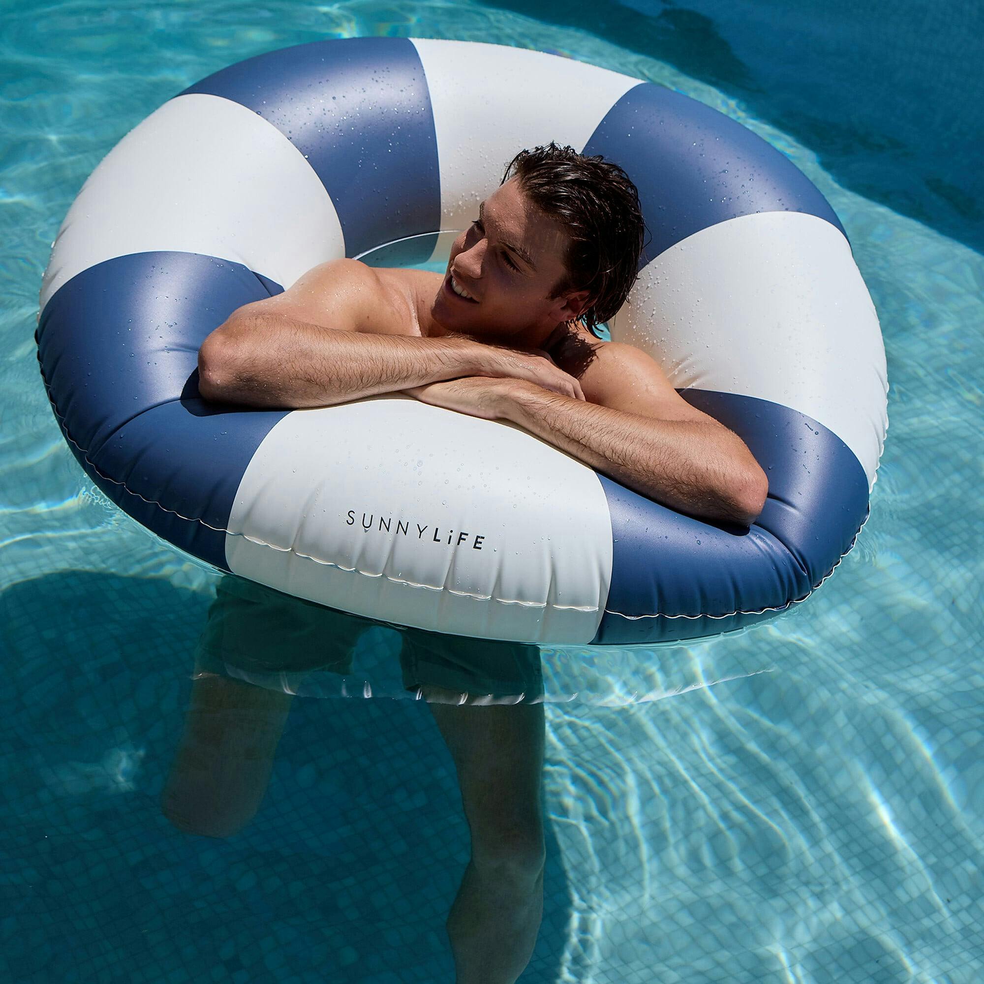 Tube Pool Ring: Navy Stripe