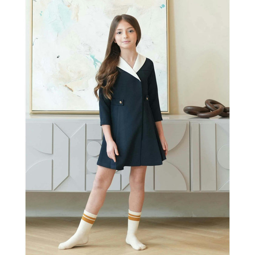 Zelie dress (dark-sapphire tweed)