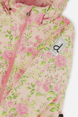 Two Piece Play Snowsuit Pink Minit Flower Print With Pink Pants