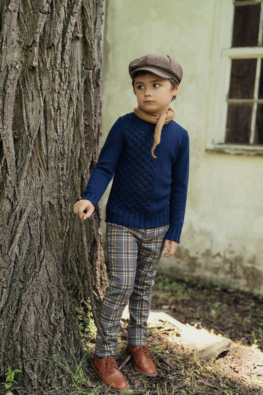 Woven Plaid Adjustable Waist Zip Front Pants
