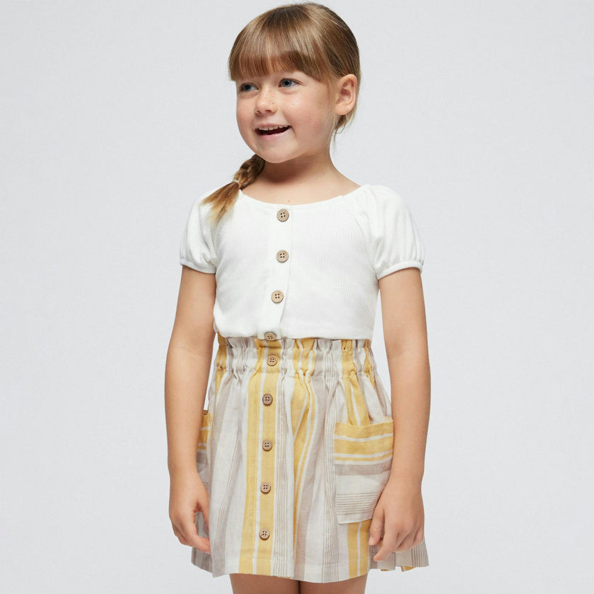Yellow Striped Pleated Skirt