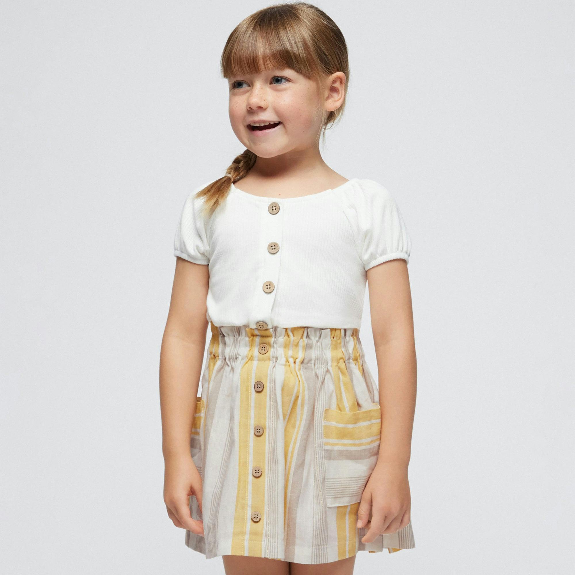 Yellow Striped Pleated Skirt