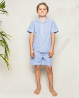 Kid's Twill Pajama Short Set in French Blue Stripes