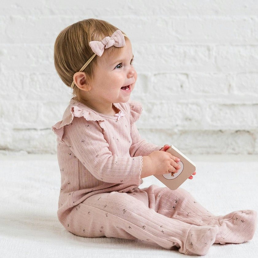 Addy Brushed Back Pointelle Flutter Sleeve Footed Romper