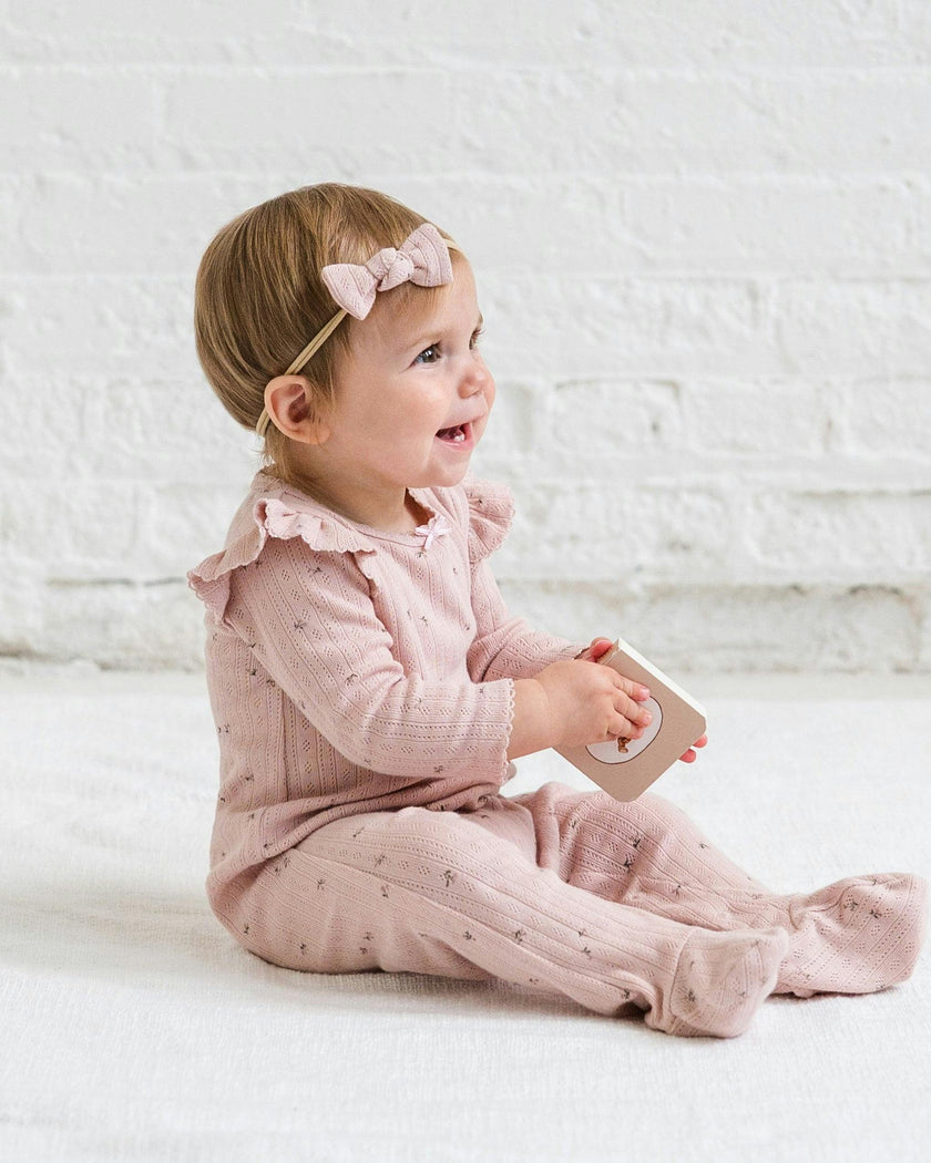 Addy Brushed Back Pointelle Flutter Sleeve Footed Romper