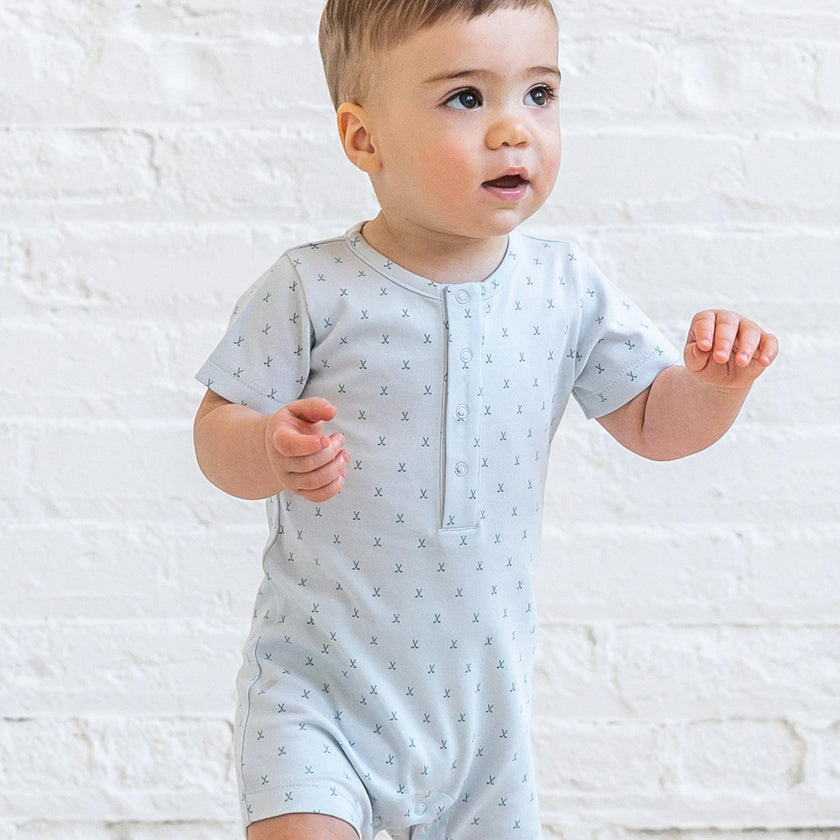 Mason Short Sleeve Romper - Tee Time / Powder + Laguna
