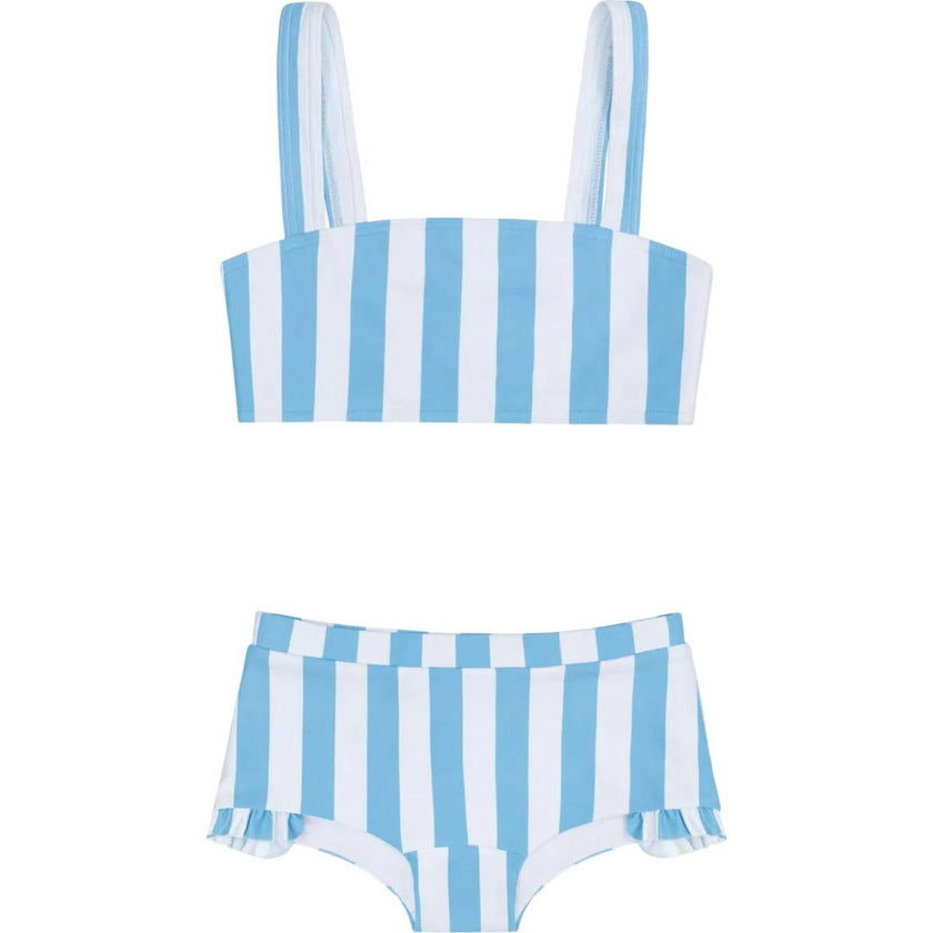 girls bay stripe bandeau bikini and swim shorts