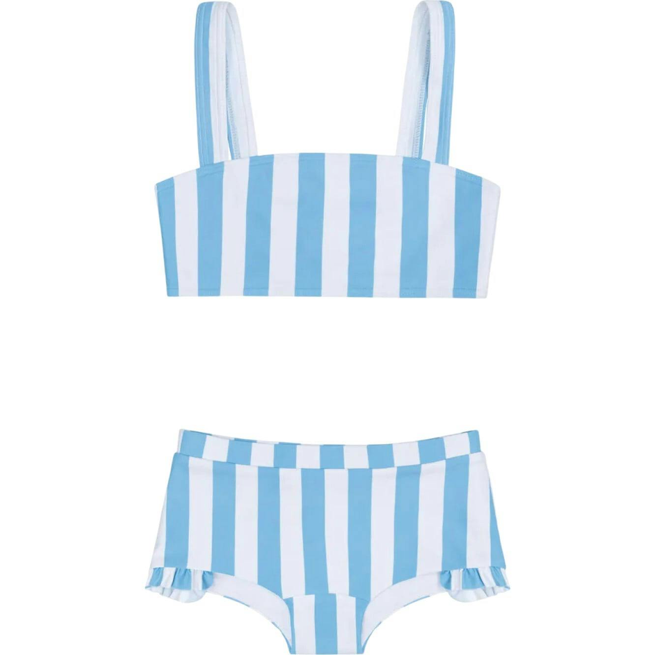girls bay stripe bandeau bikini and swim shorts