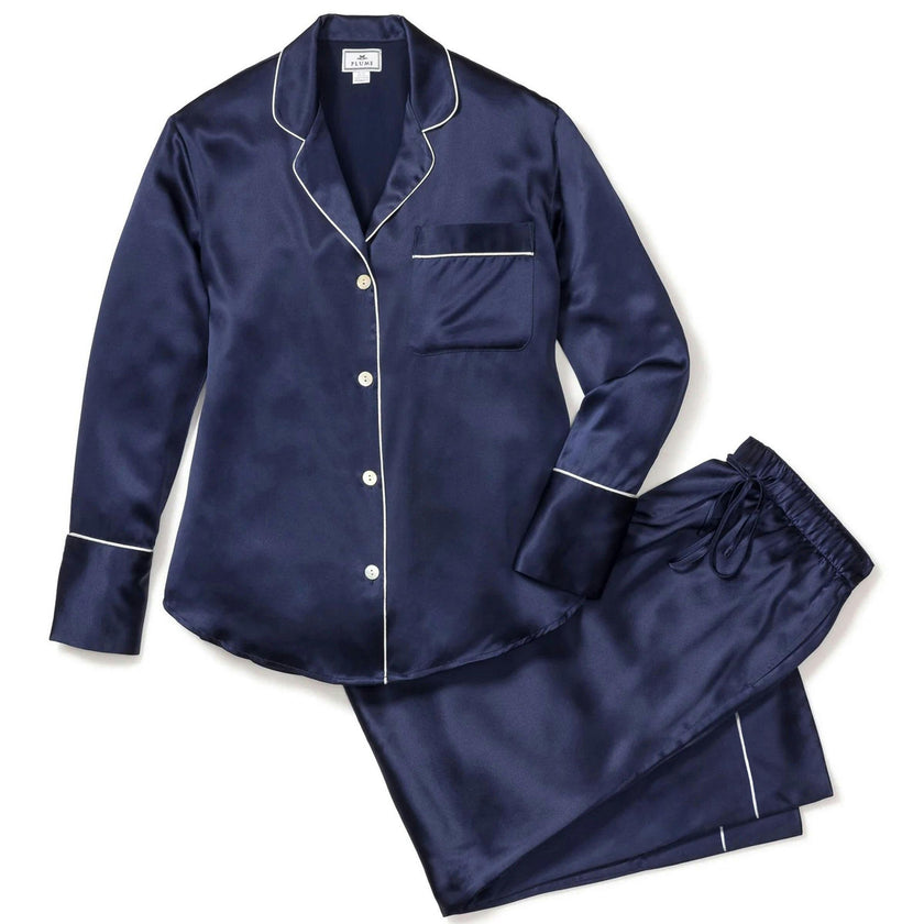 Women's Silk Pajama Set in Navy