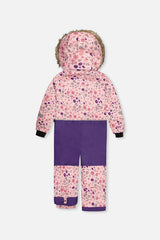 Kids One Piece Play Snowsuit Pink Mini Flower Print