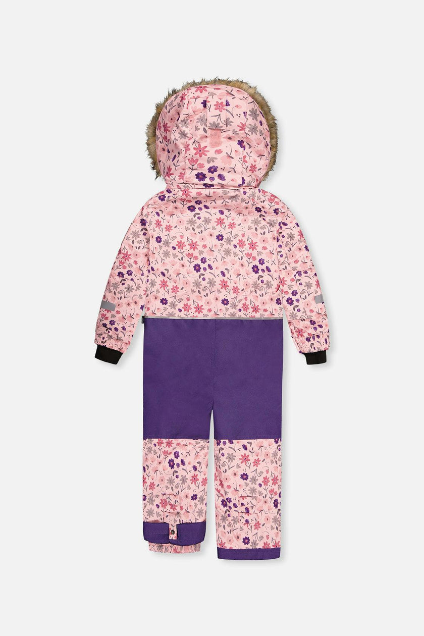 Kids One Piece Play Snowsuit Pink Mini Flower Print