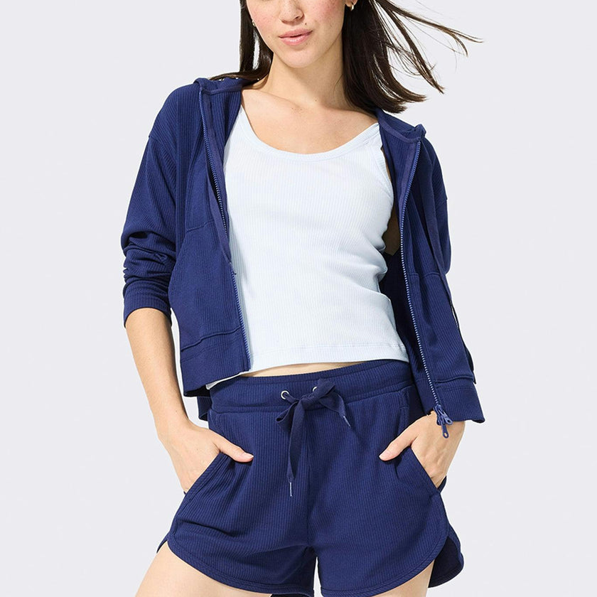 Womens Rib Crop Hoodie