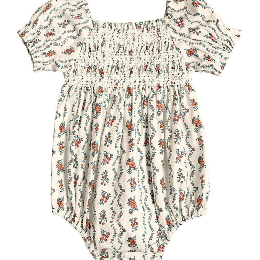Baby Sunday Best Romper in Linear Poppy Woodblock