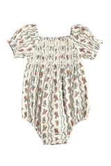 Baby Sunday Best Romper in Linear Poppy Woodblock