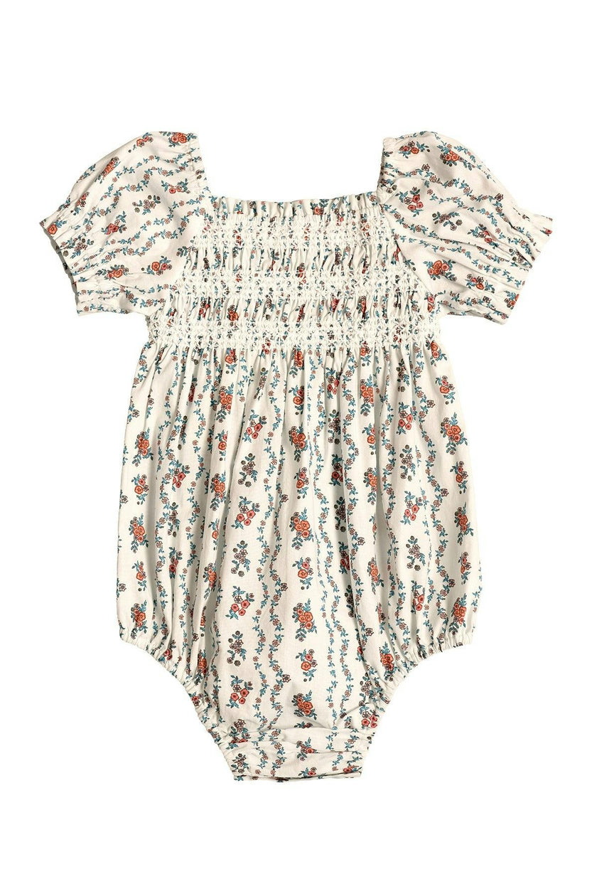 Baby Sunday Best Romper in Linear Poppy Woodblock