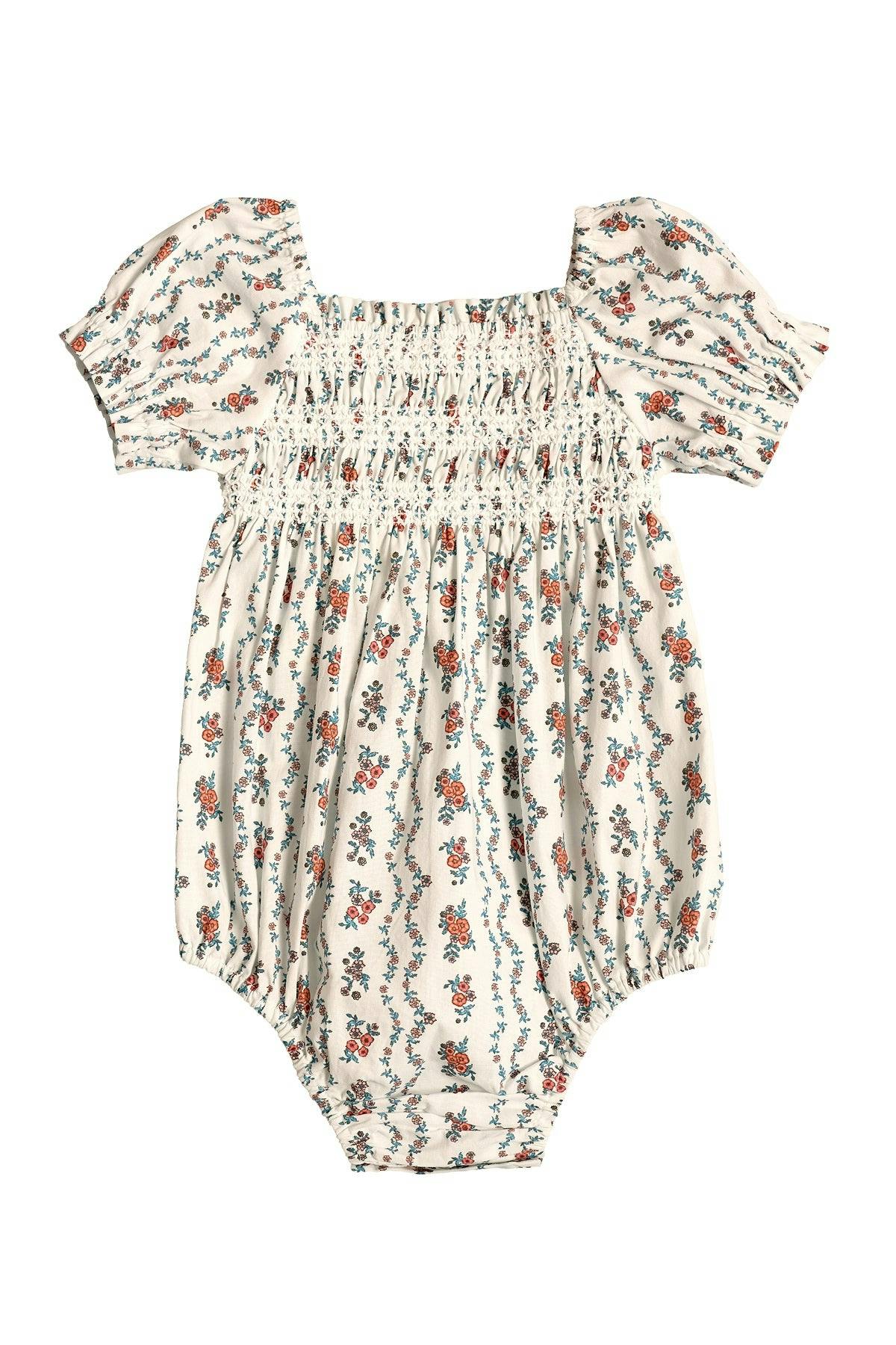 Baby Sunday Best Romper in Linear Poppy Woodblock