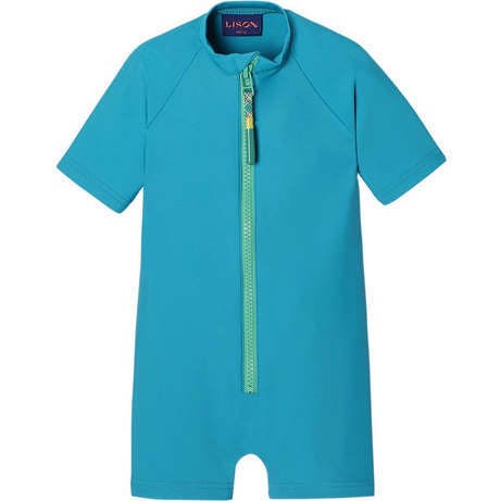 Boys' anti-UV short-sleeved jumpsuit, aqua | COMBI BYRON