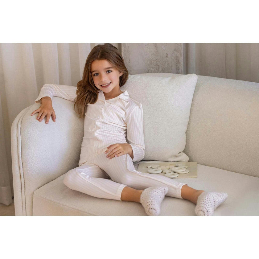 Striped Button Down Loungewear Set, Girls