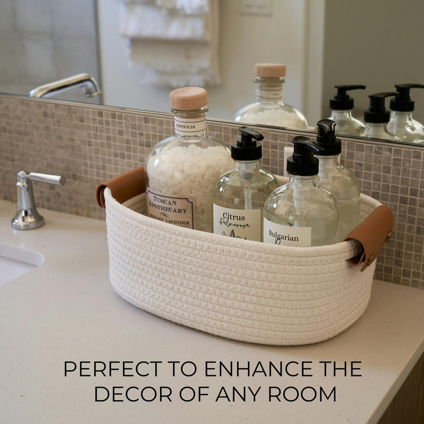 Beautiful Storage Basket Set of 5 - Modern Cotton Rope Baskets for Organizing Shelves - Perfect Bins for Nursery, Changing Table, Office and Living Room