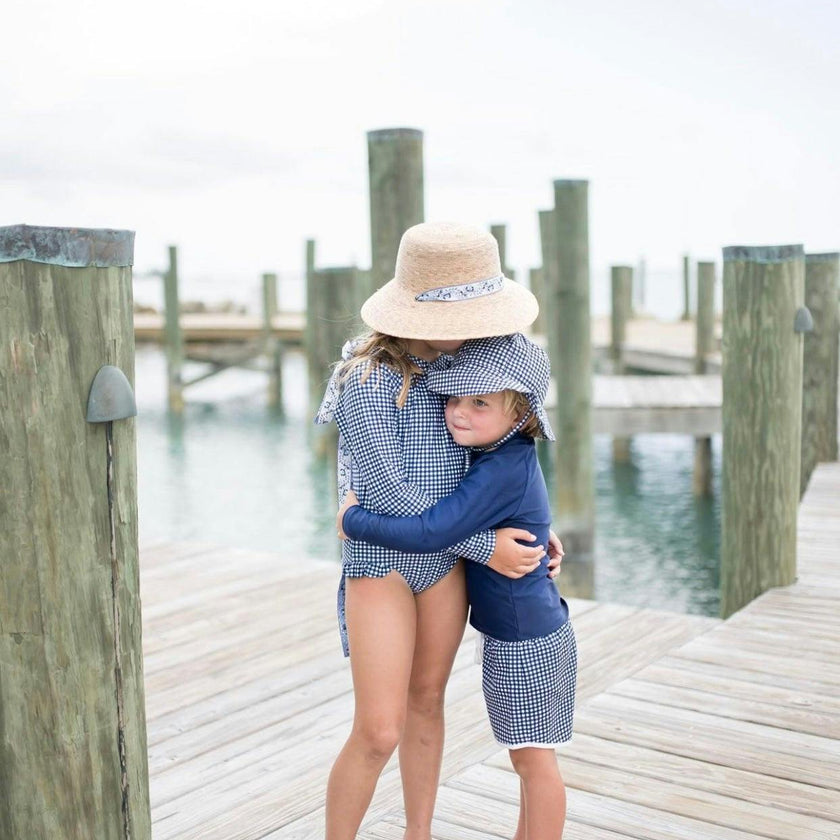 Mommy & Me Sun Hat Set - Wildflower & Palmetto - French Blue Grosgrain Ribbon
