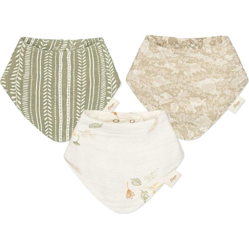 Willow 3-pc Muslin Baby. Bib Set (Neutral Leaf)