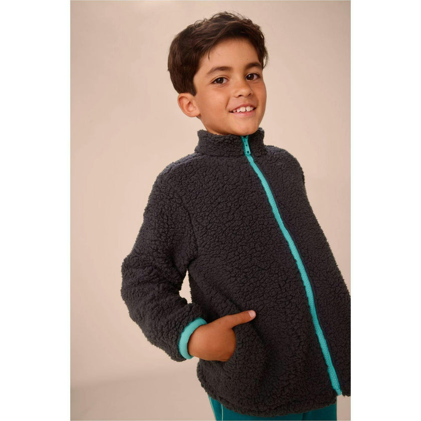 Teddy Fleece Zip Up Jacket, Grey