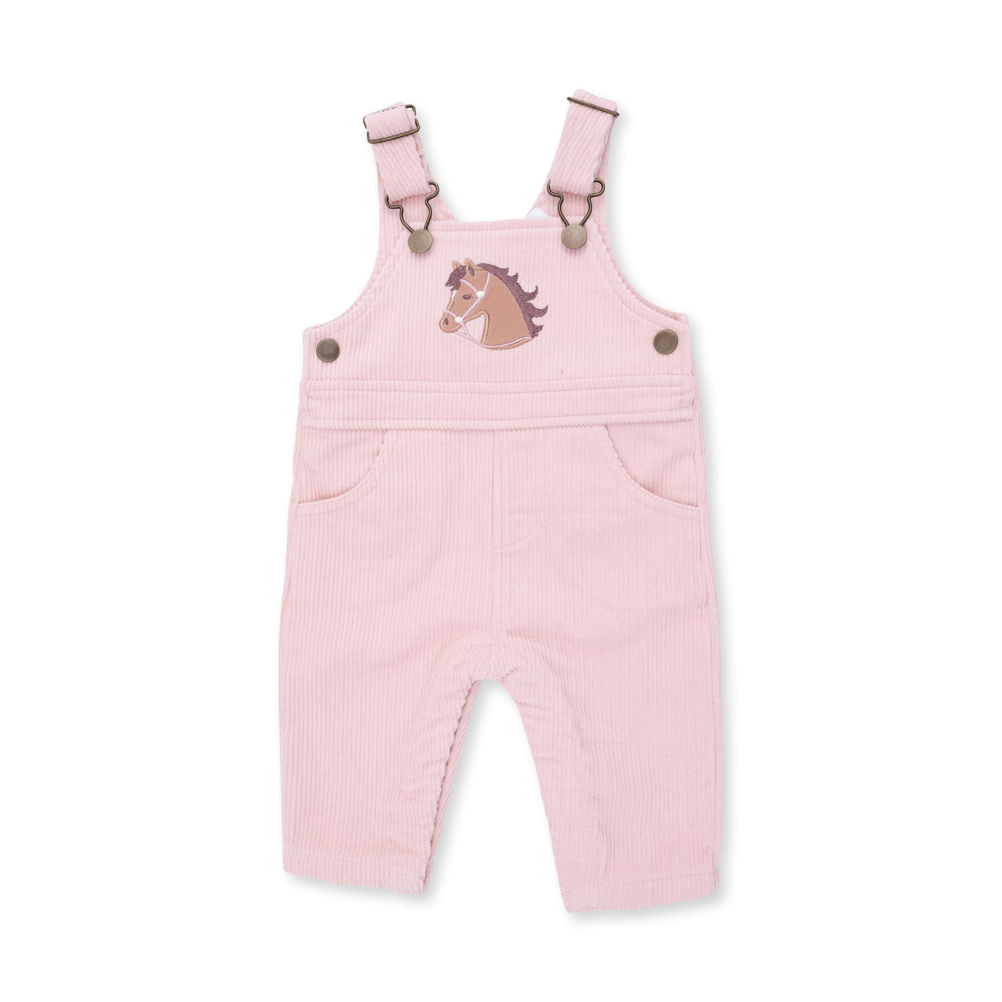 Veiled Pink Corduroy - Uni Old School Overall with Horse Applique