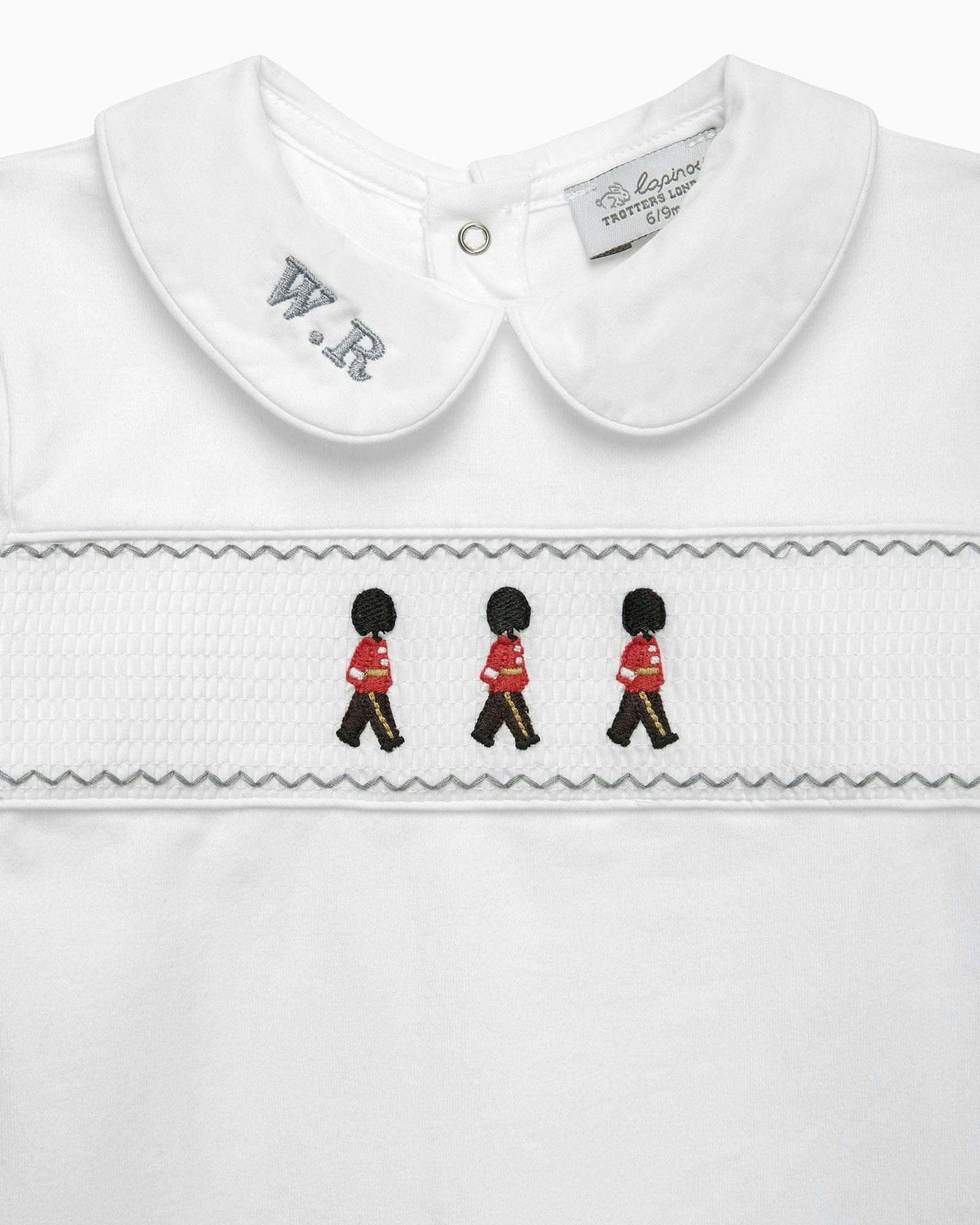 Baby Smocked Onesie in Guardsman
