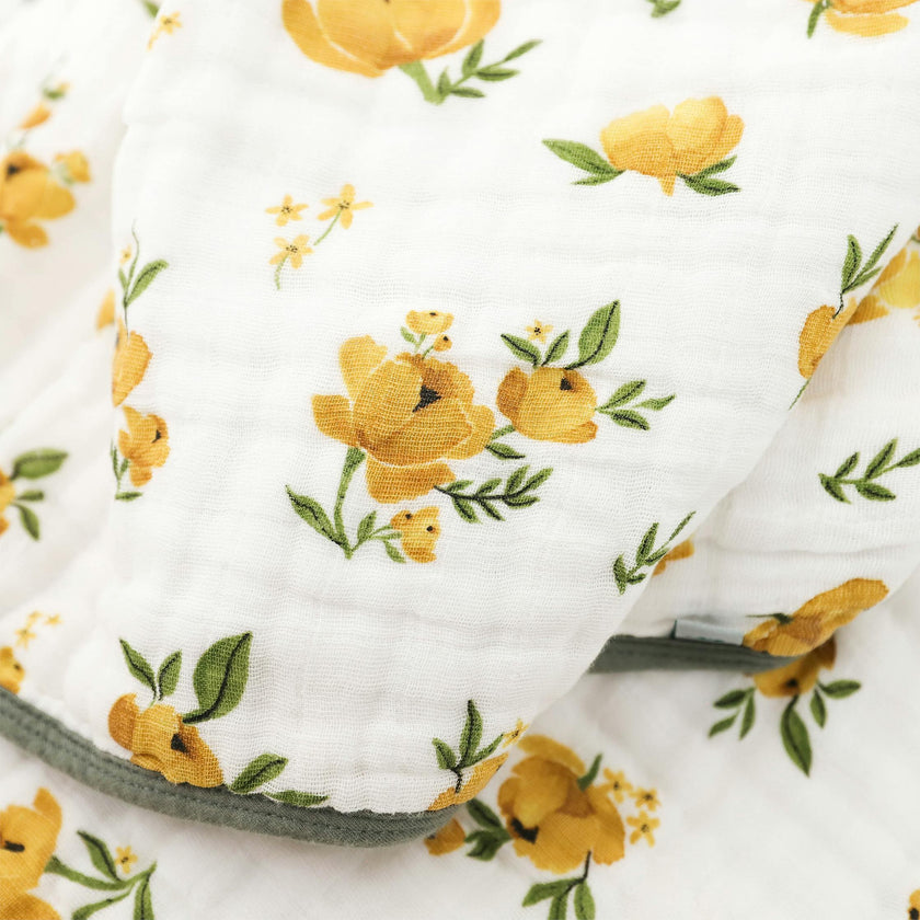 Original Organic Cotton Muslin Quilt - Yellow Roses