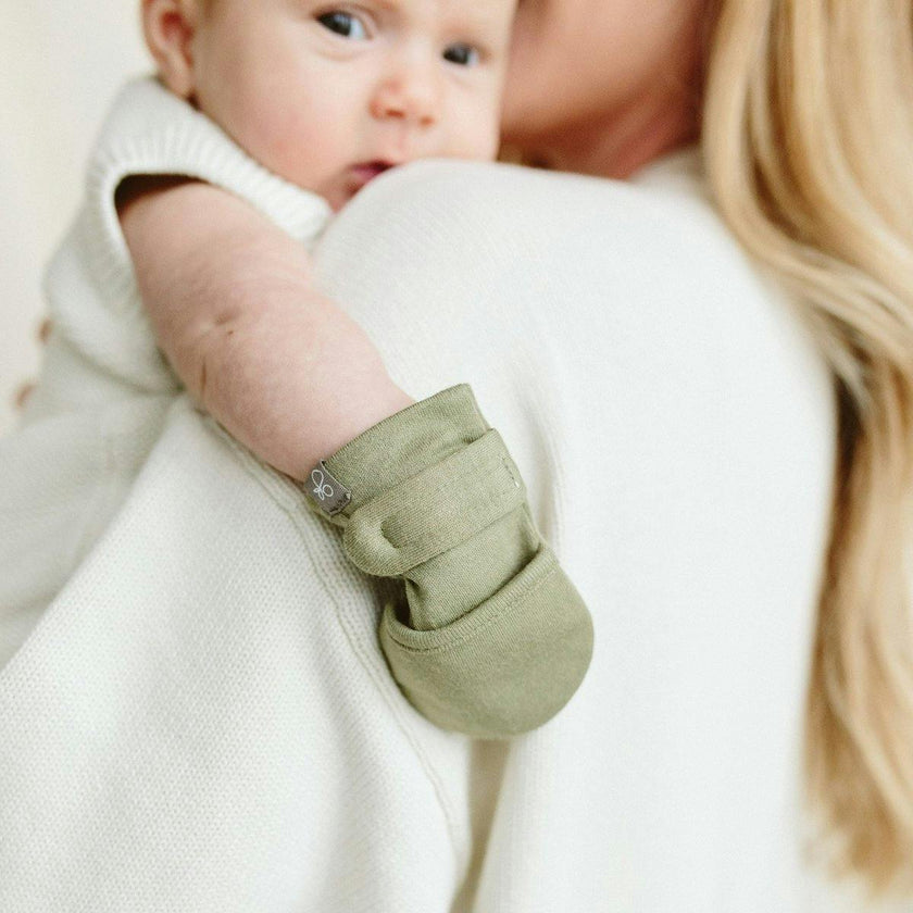 STAY ON MITTS | ARTICHOKE — Bamboo Organic Cotton Blend, 0–6M