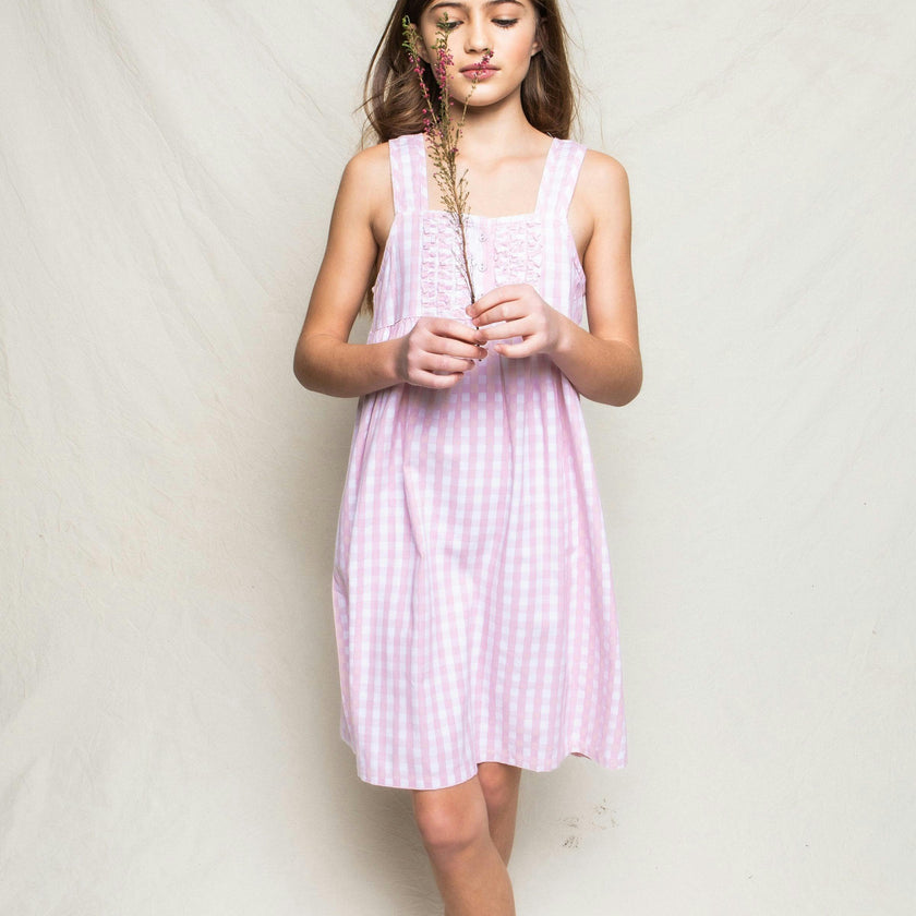 Girl's Twill Charlotte Nightgown in Pink Gingham