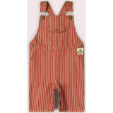 Burnt Ochre Striped Dungaree Shorts, Red