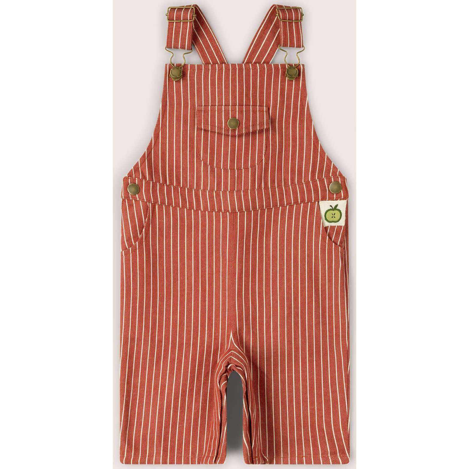 Burnt Ochre Striped Dungaree Shorts, Red