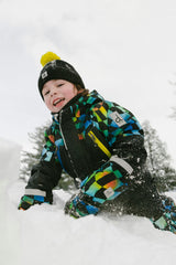 Two Piece Play Snowsuit Black Colorblock With Green Yellow And Blue Checkerboard Pants