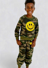 Camo Emoji Smiley Sweatshirt And Pant Track Set