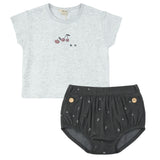 Cherry Woven Denim Panty Set