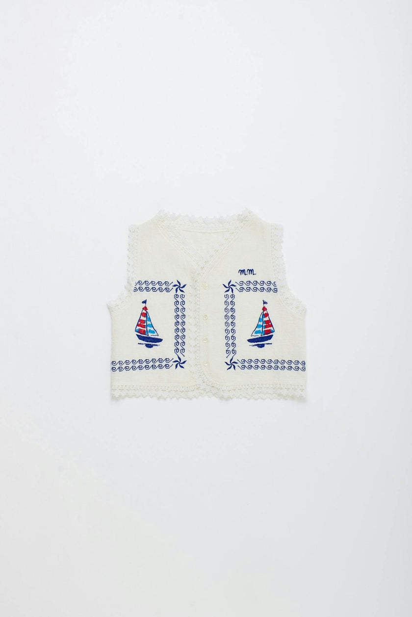 BARCOS EMBROIDERED VEST TOP WHITE