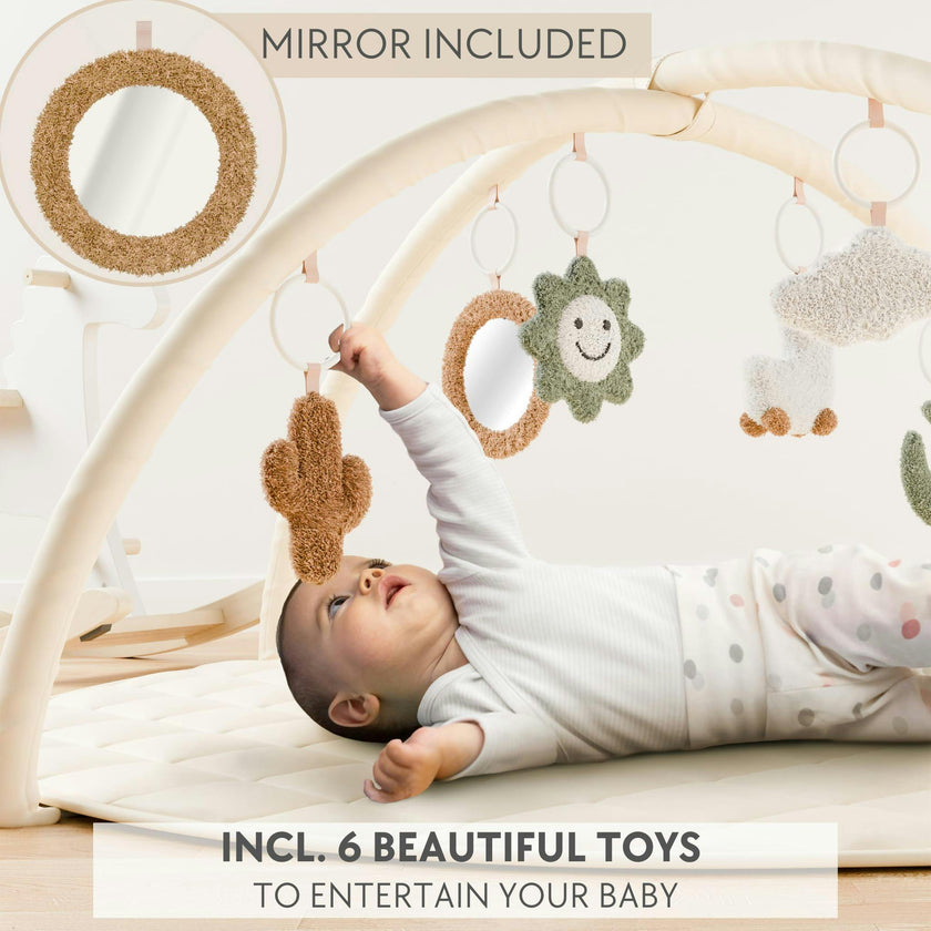 Beautiful Baby Play Gym - Soft Cotton Mat with 6 Cute Toys Creates The Perfect Activity Area for Your Girl/Boy - Stylish Infant Floor Playmat for Playroom