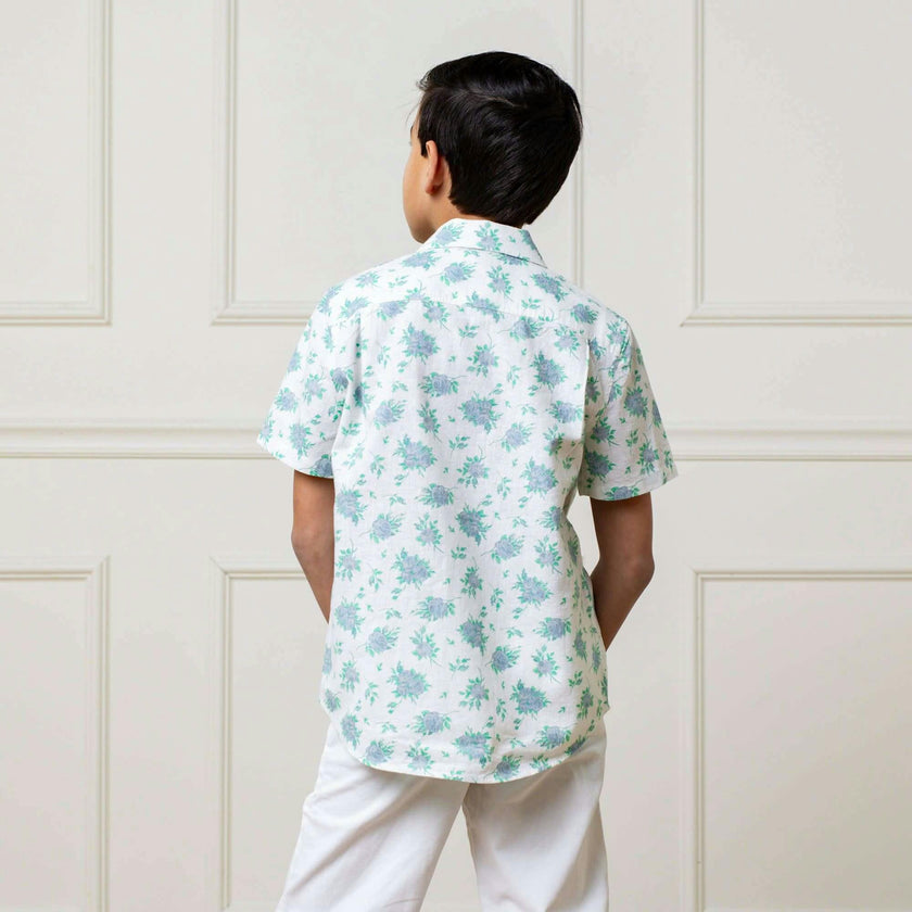 Linen Short Sleeve Button Down Shirt, Blue