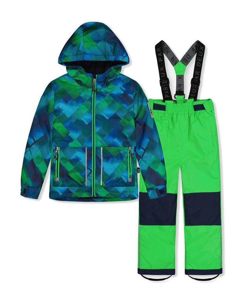 Light Weight Two Piece Chill Snowsuit Blue And Green Checkered Print