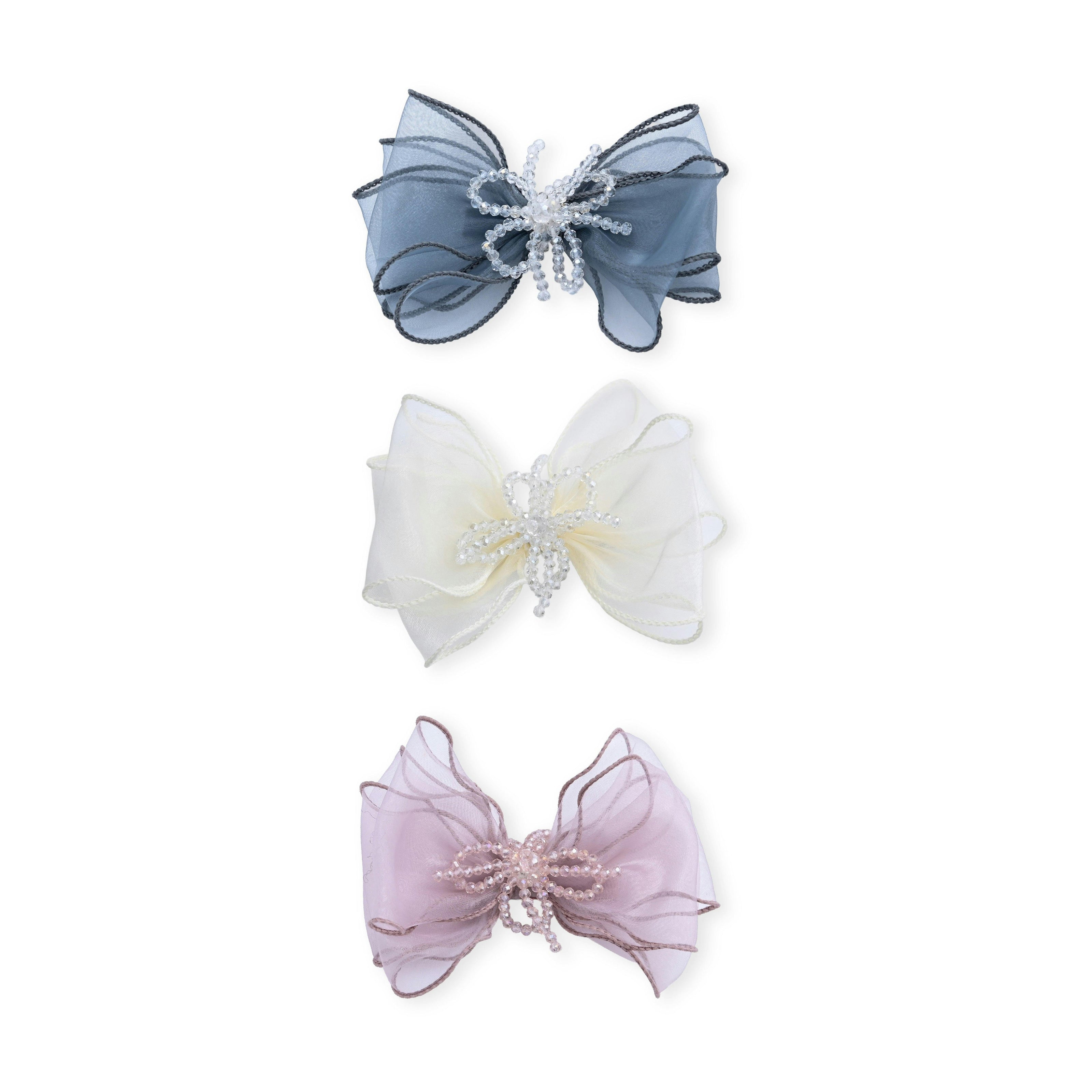 Multicolor Beaded Bow Clip Set
