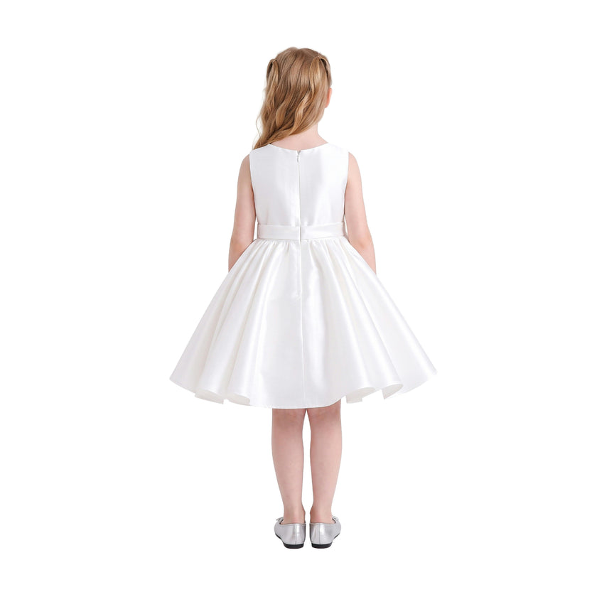 Ivory Sabina Satin Flared Dress with Side Bow
