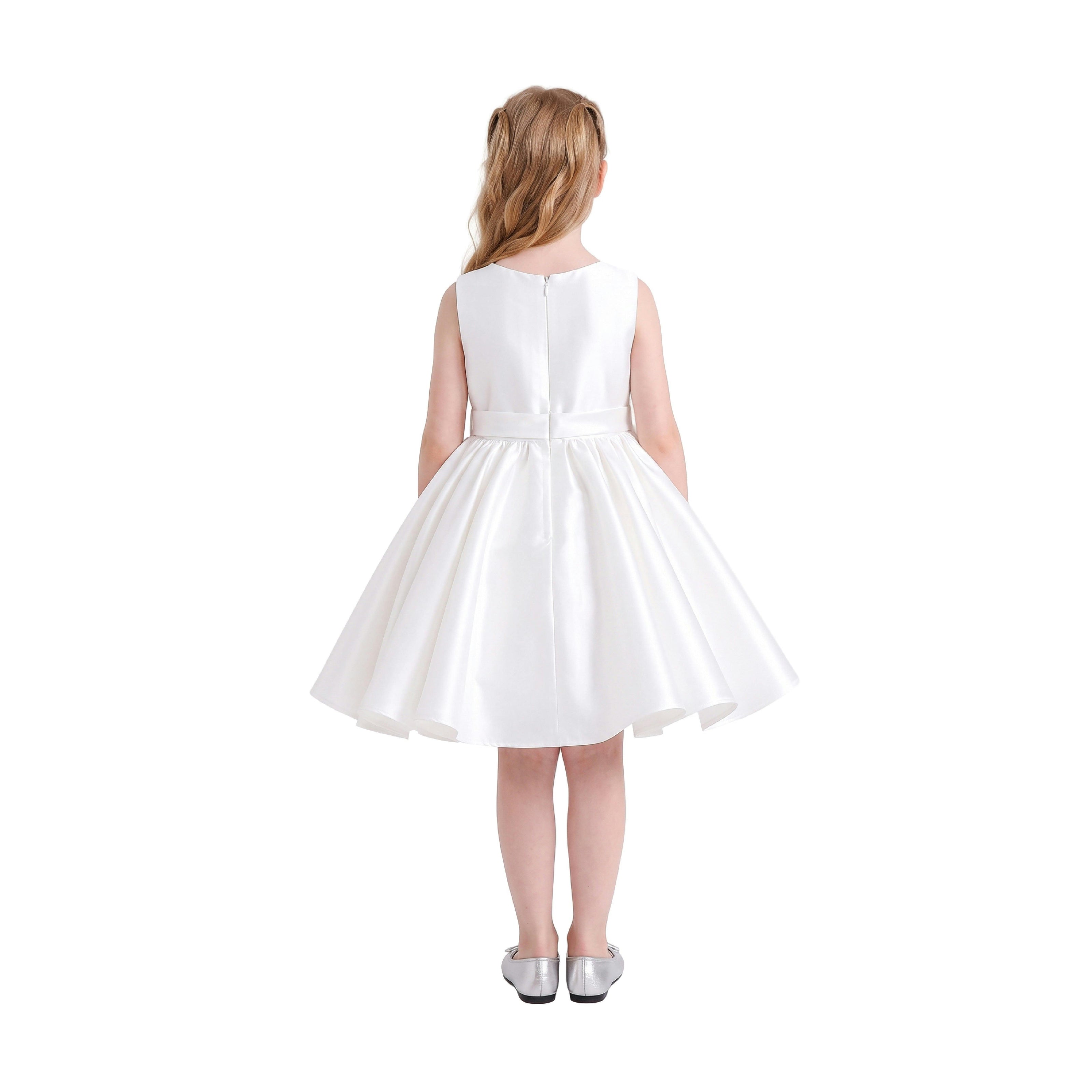 Ivory Sabina Satin Flared Dress with Side Bow