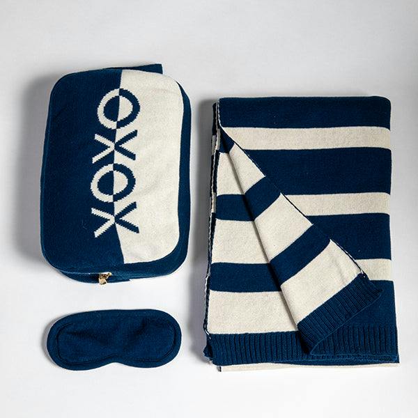 Xoxo Reversible Stripes Blanket Travel Set