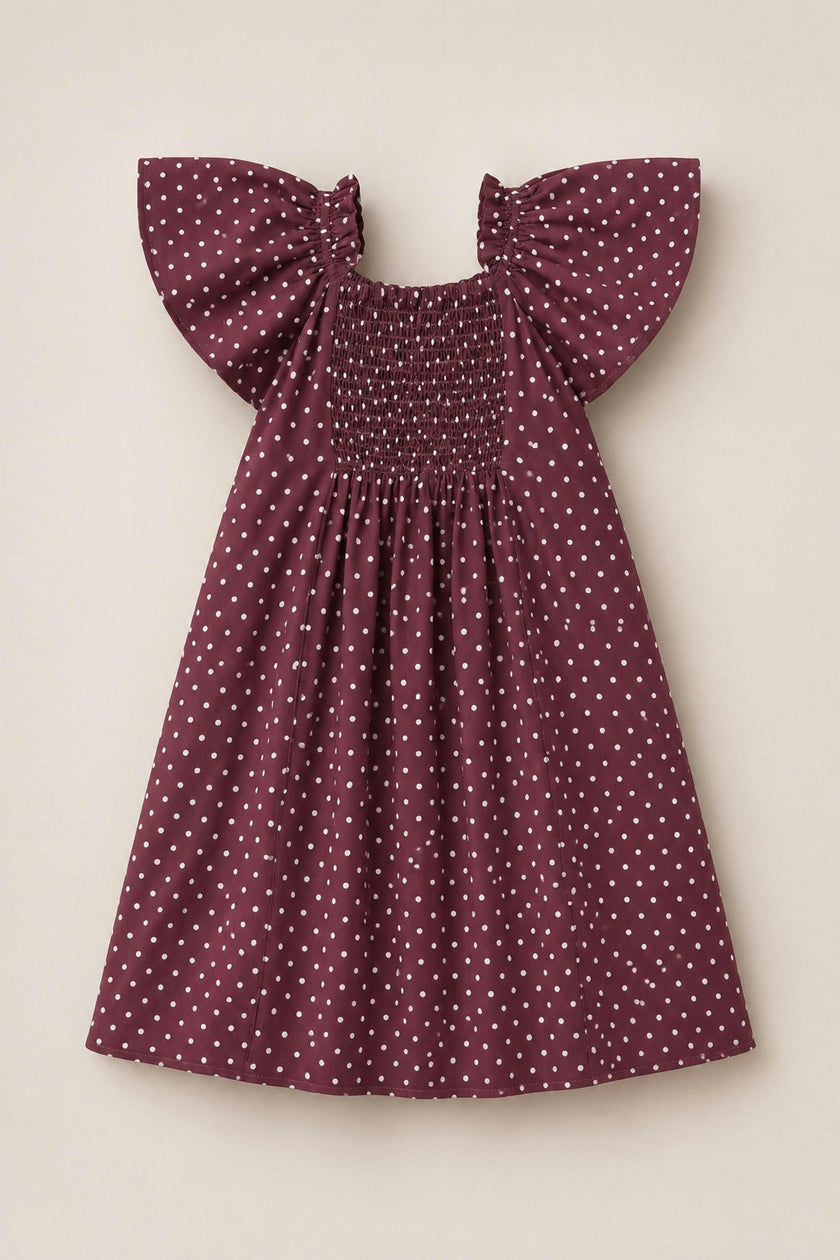 Teen Blakely Dress in Aubergine Ditsy Dot