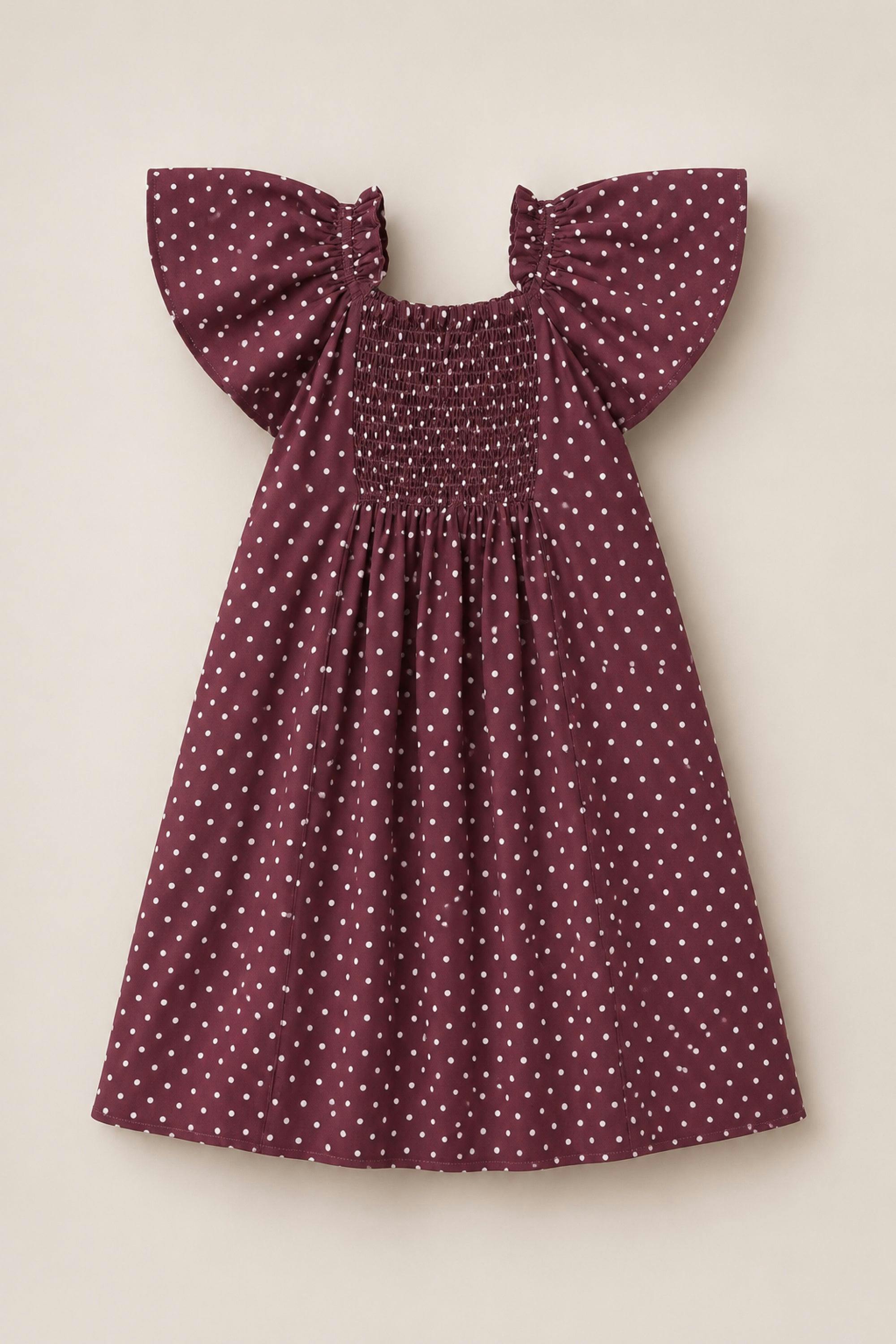 Teen Blakely Dress in Aubergine Ditsy Dot