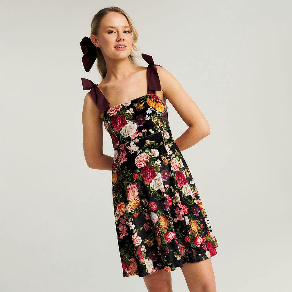 Posh Botanica Women's Velour Bow Strap Dress