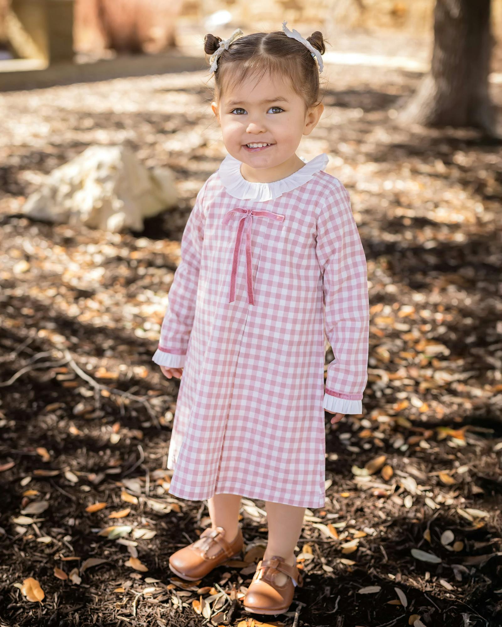 Girls Gingham Dress with Velvet Bow
