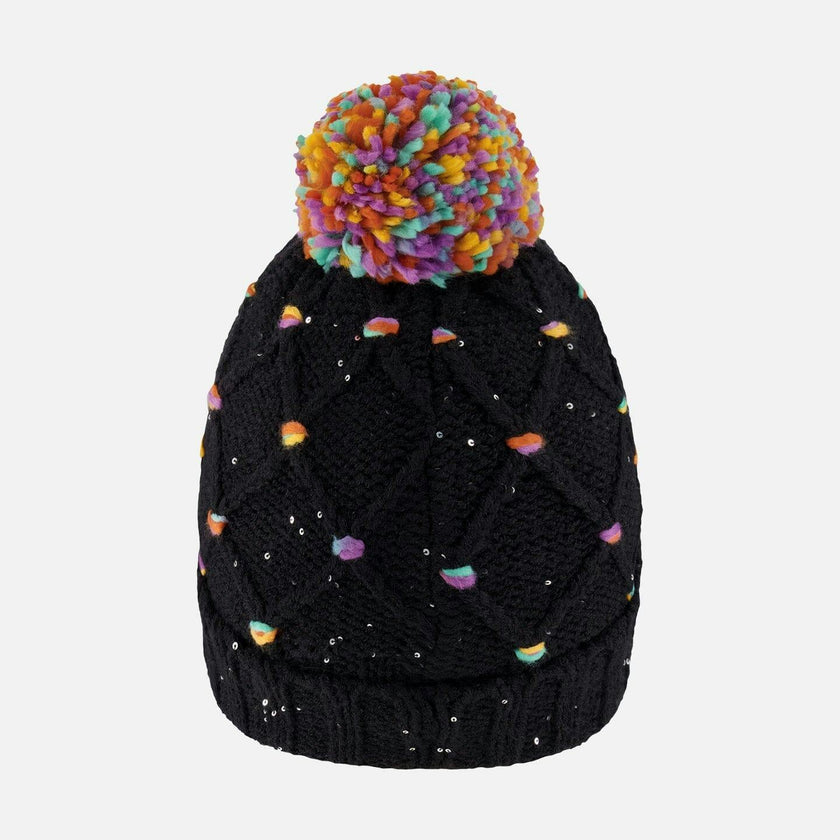 Lined Knit Pompom Hat with Little Sequins